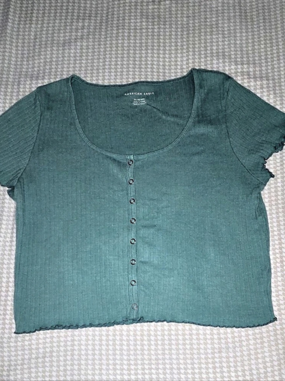 American Eagle Ribbed Button-Front Cropped Tee Green XL